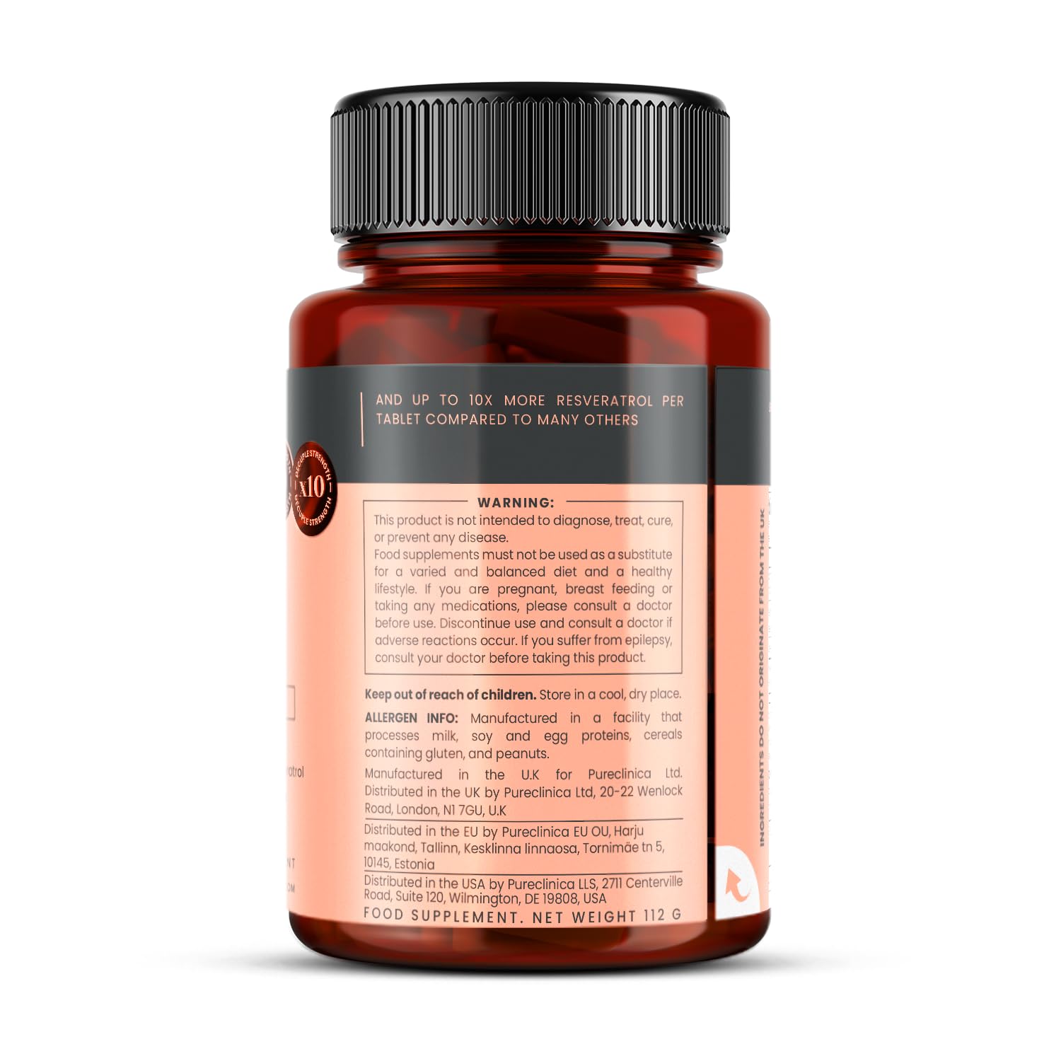 1000mg Resveratrol x 90 Tablets (3 Months’ Supply). 10 x Strength w/Black Pepper Extract