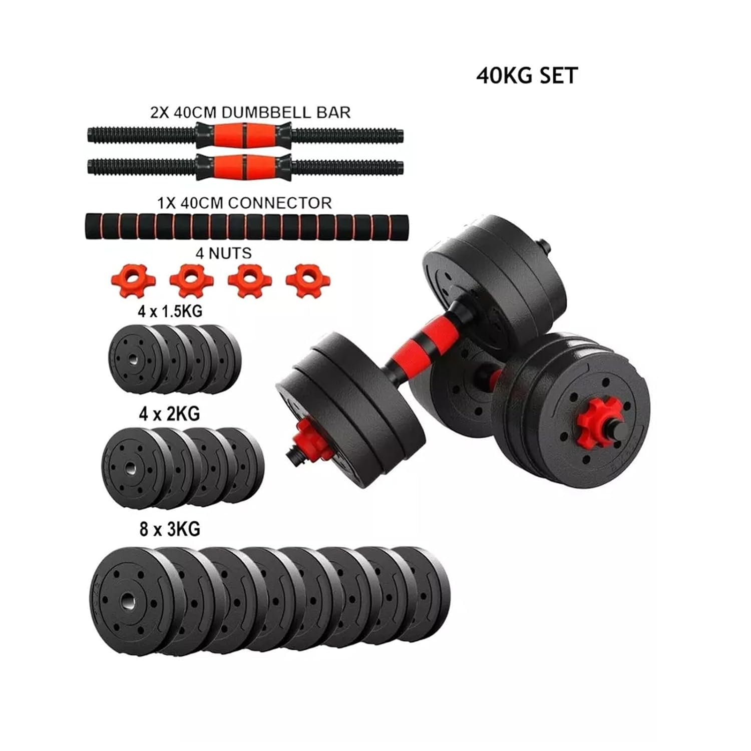 40kg Adjustable Dumbbell and Barbell Set with Connecting Rod – Professional Home Gym Equipment – For Strength Training, Muscle Building, and Comprehensive Workouts