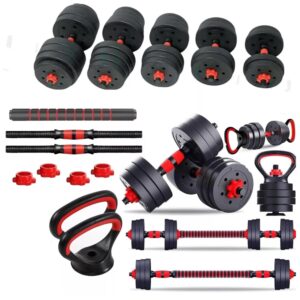 6 in 1 Dumbbell Adjustable Weight Lifting Barbell Bar Kettlebell Weights Set | Bodybuilding Barbell Bench Press Exercise Fitness Training Home Gym Workout Dumbbells Set