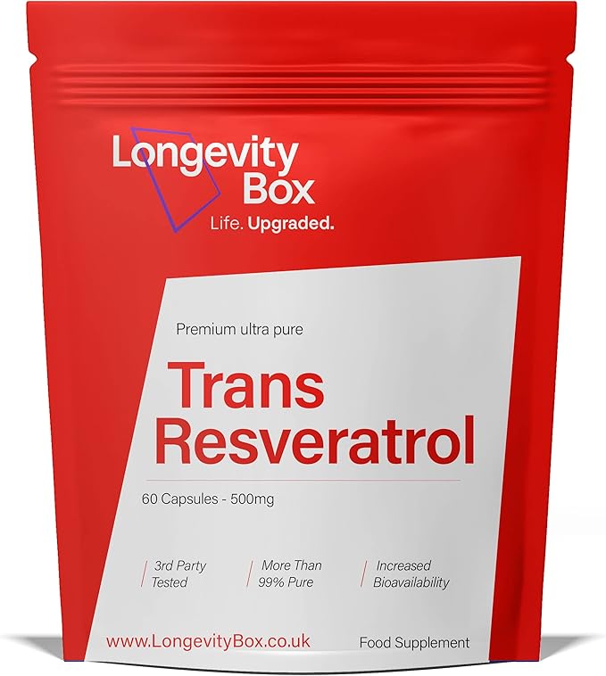 Longevity Box Trans Resveratrol 1000mg – 60 Capsules – 99% Pure, Vegan & Non-GMO