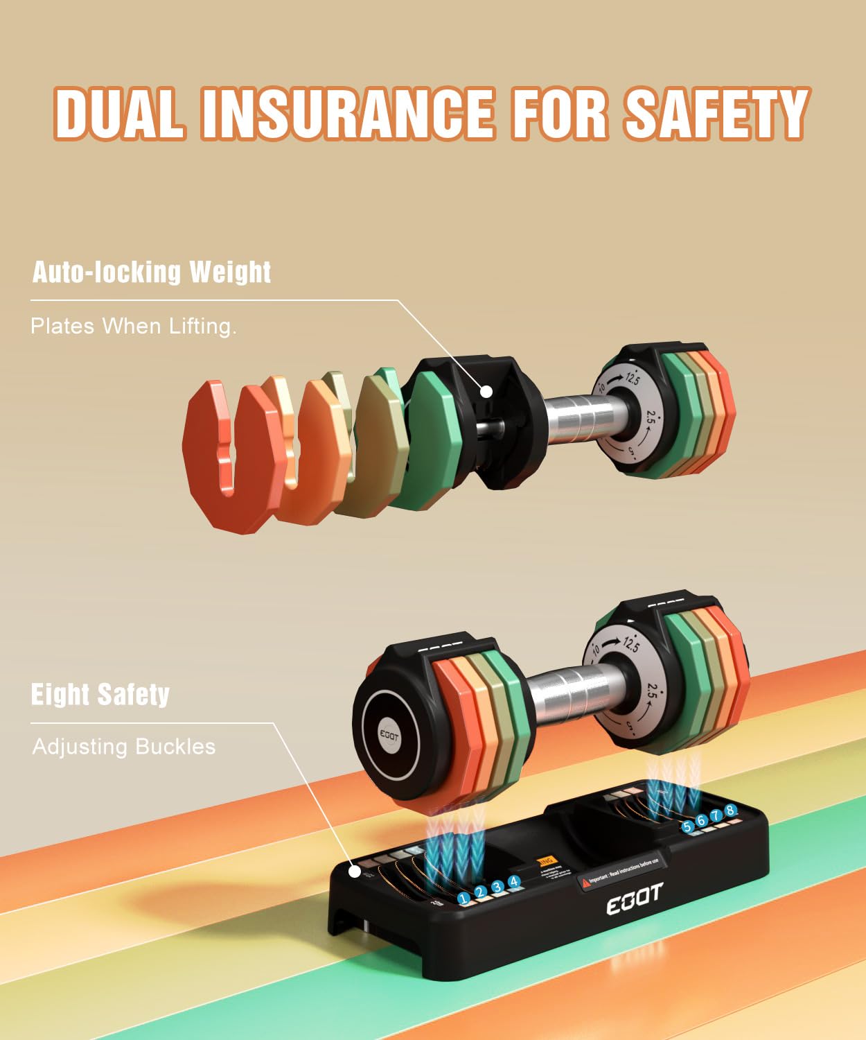 Adjustable Dumbbells Set of 2, 12.5LB/22.5LB/55LB 5 in 1 Free Adjustable Dumbbell Set with Anti-Slip Handle & Rainbow-colored Weight Plates for Home Gym, Weight Set for Women Men