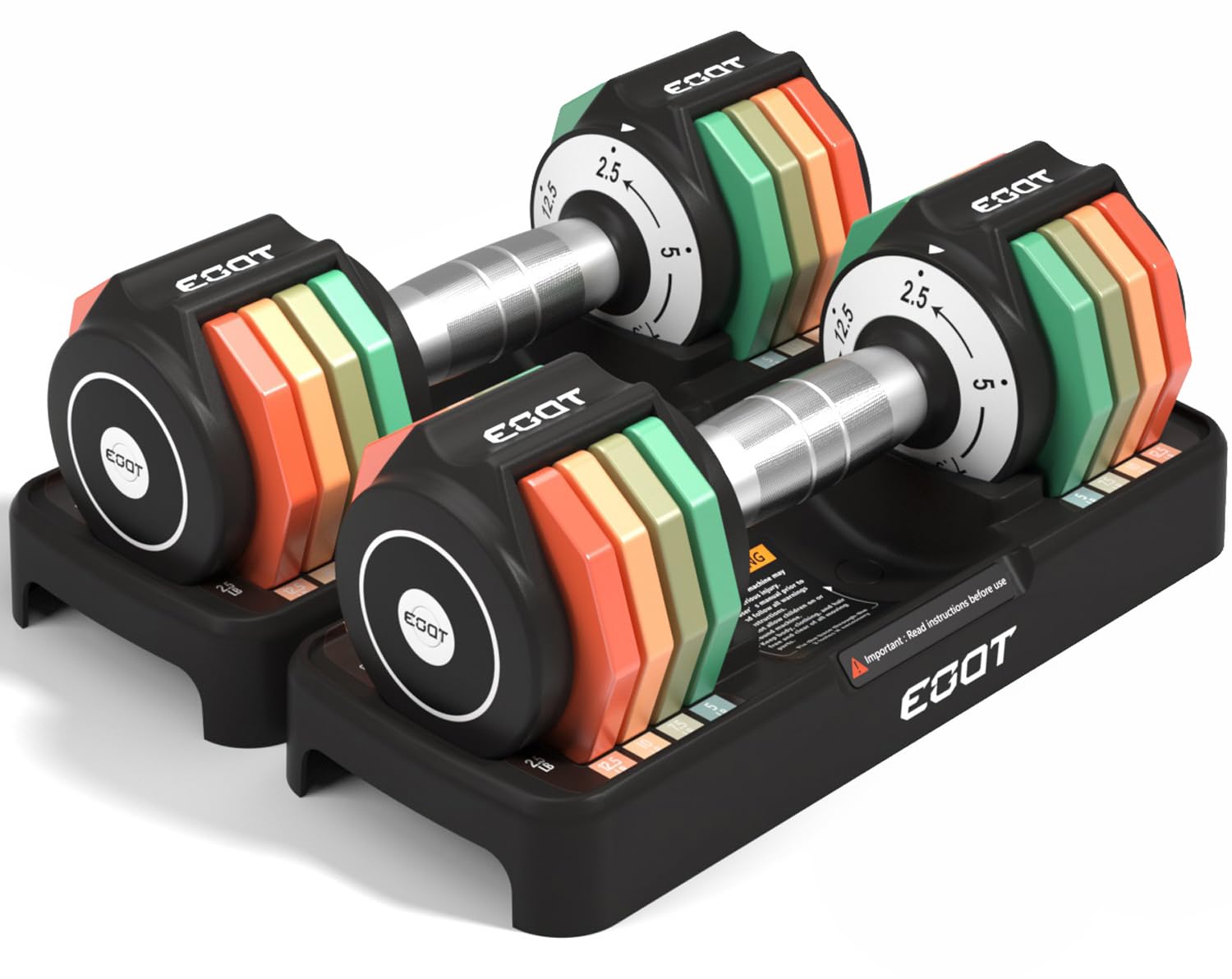 Adjustable Dumbbells Set of 2, 12.5LB/22.5LB/55LB 5 in 1 Free Adjustable Dumbbell Set with Anti-Slip Handle & Rainbow-colored Weight Plates for Home Gym, Weight Set for Women Men