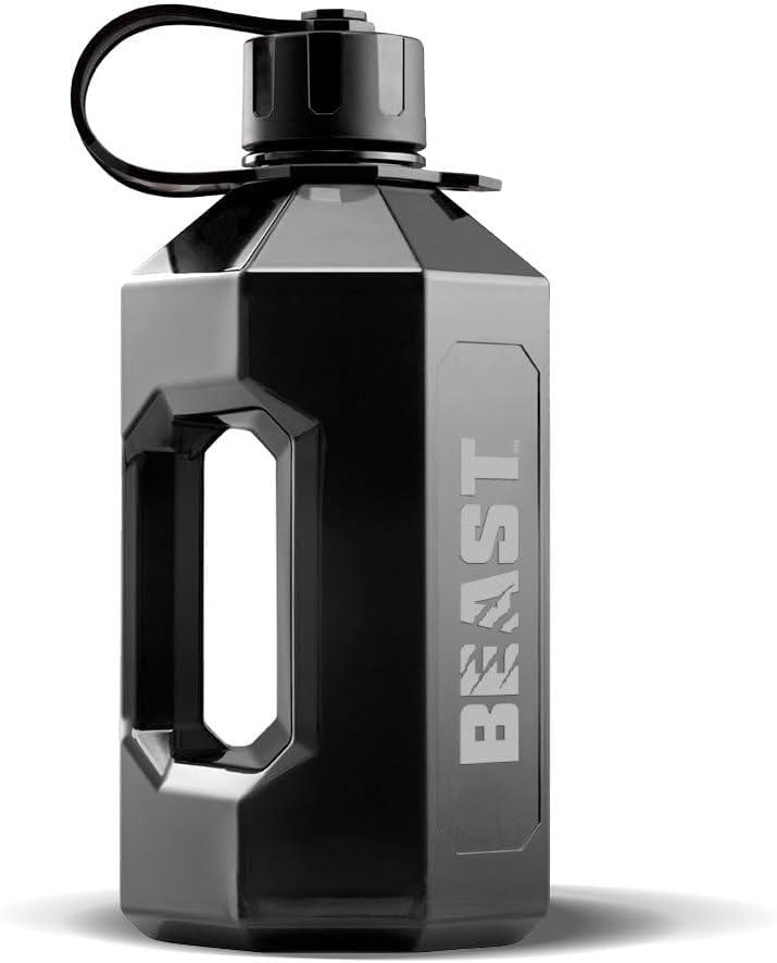 Alpha Designs | 2 Litre Water Bottle | 2.4l Large Drinks Water Jug | Holiday, Travel | Beast Black