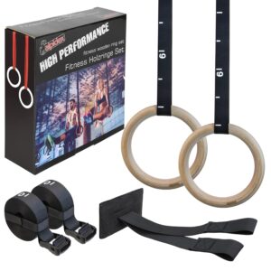 ALPIDEX wood gym rings gymnastic rings including door anchor and fastening loops with length markings