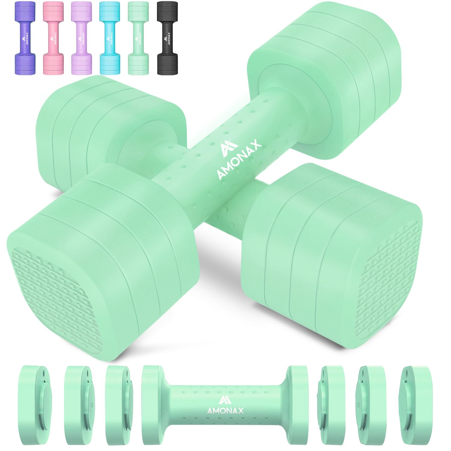 Amonax Adjustable Dumbbells Set, 1kg/2kg/3kg/4kg/5kg Dumbbell Pair, 4-in-1 and 5-in-1 Weights Dumbbells Set Women Men, Free Weights for Home Gym, Workout Hand Weights for...