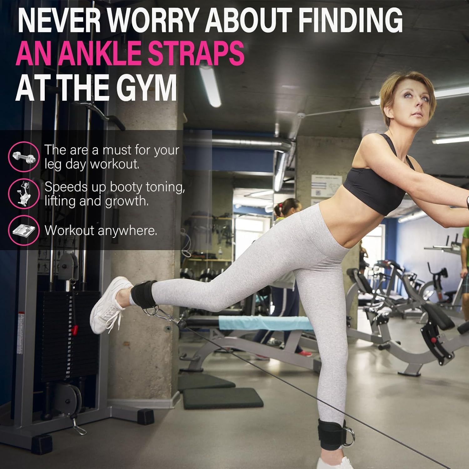 AOHO MOOON Ankle Strap for Cable Machine Attachments, Gym Accessories for Women and Men, Neoprene Ankle Cuffs for glute Kickback, Leg Workouts ande Booty Hip Abductors Exercise