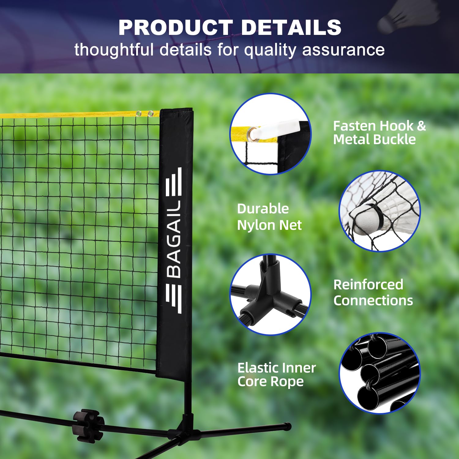 BAGAIL Badminton Net, Foldable Nylon Net, Hieght Adjustable Stand and Portable Carry Bag, Easy to Assemble or Disassemble, Ideal Recreational Sports Net for Tennis, Kids...