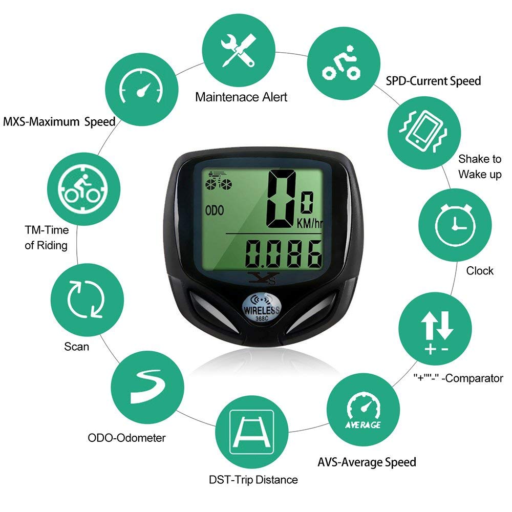 Bike Speedometer Wireless, Waterproof Bike Computer and Bicycle Odometer Multi-Function LCD Backlight Display
