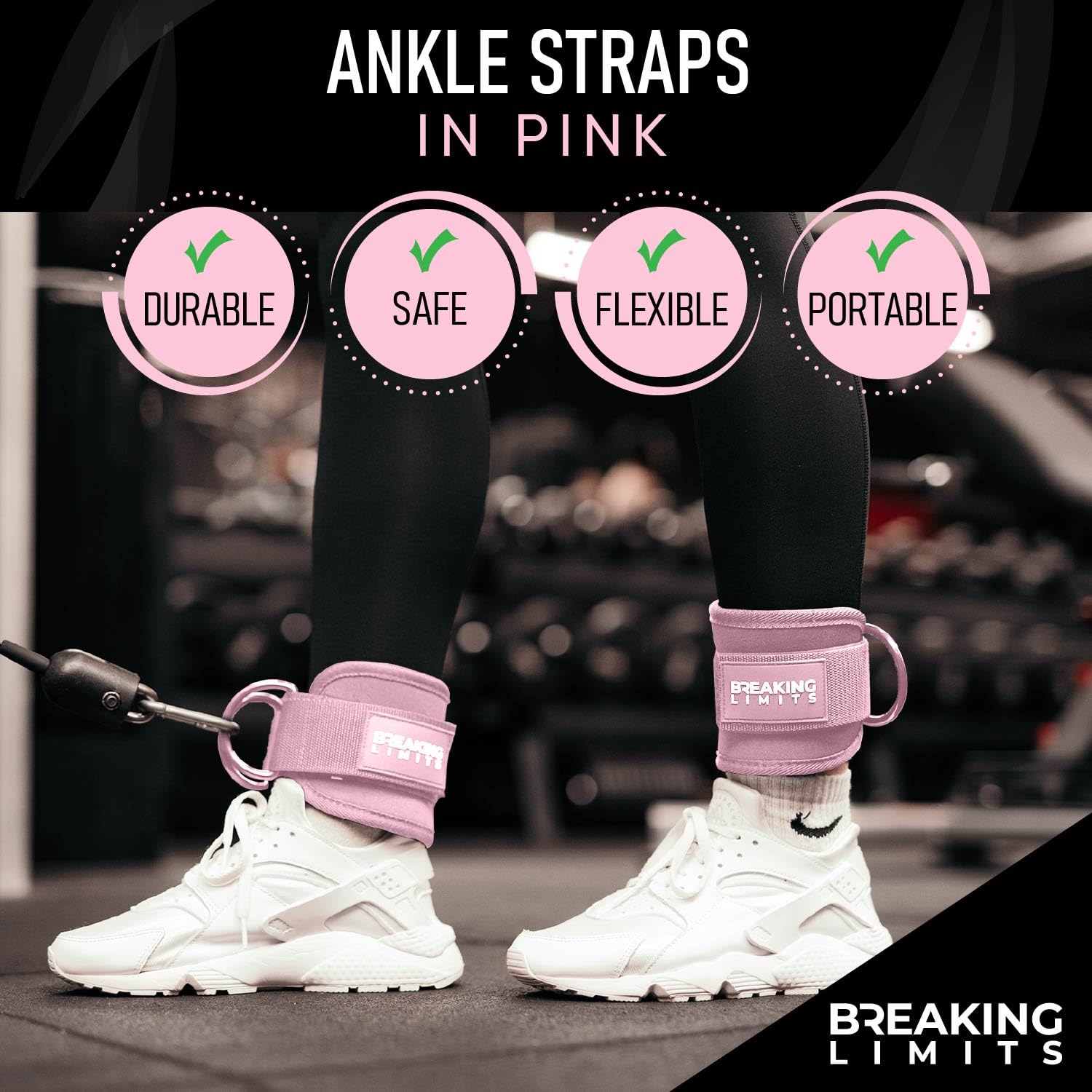 Breaking Limits Ankle Straps for Cable Machines - Gym Ankle Strap Cable Kickback Attachment – Ankle Cuffs Fitness Accessories - Leg Straps Gym Equipment for Men & Women