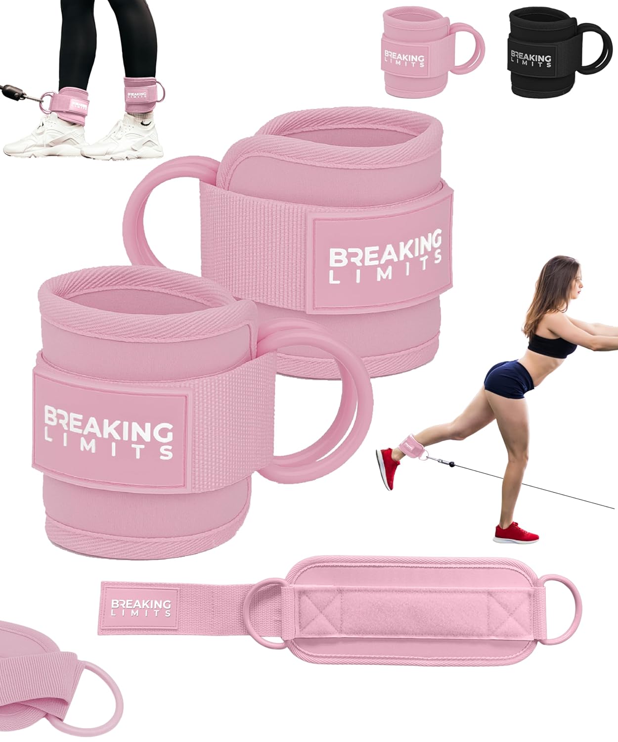 Breaking Limits Ankle Straps for Cable Machines - Gym Ankle Strap Cable Kickback Attachment – Ankle Cuffs Fitness Accessories - Leg Straps Gym Equipment for Men & Women