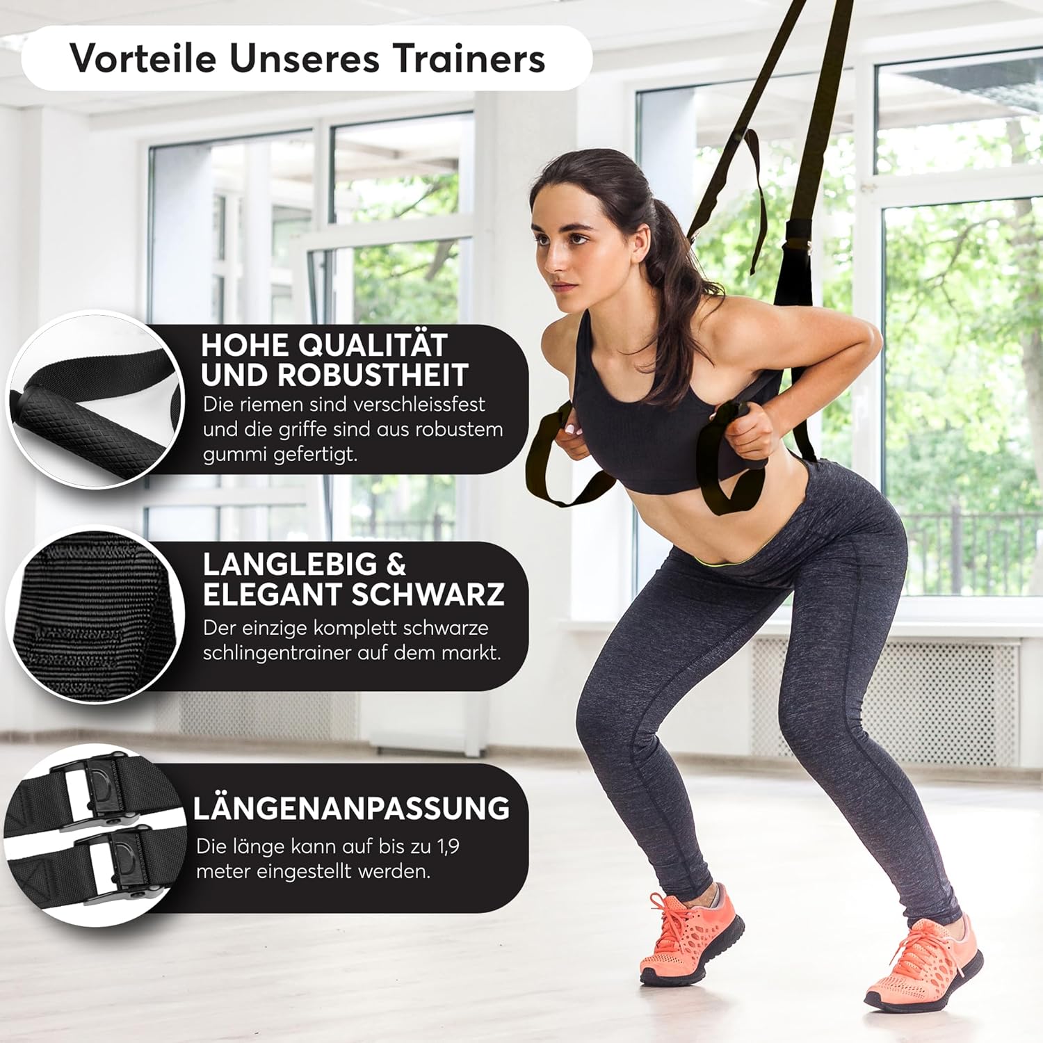 BREAKING LIMITS Sling Trainer for Home - Full Body Training - Suspension Trainer Bands - Black