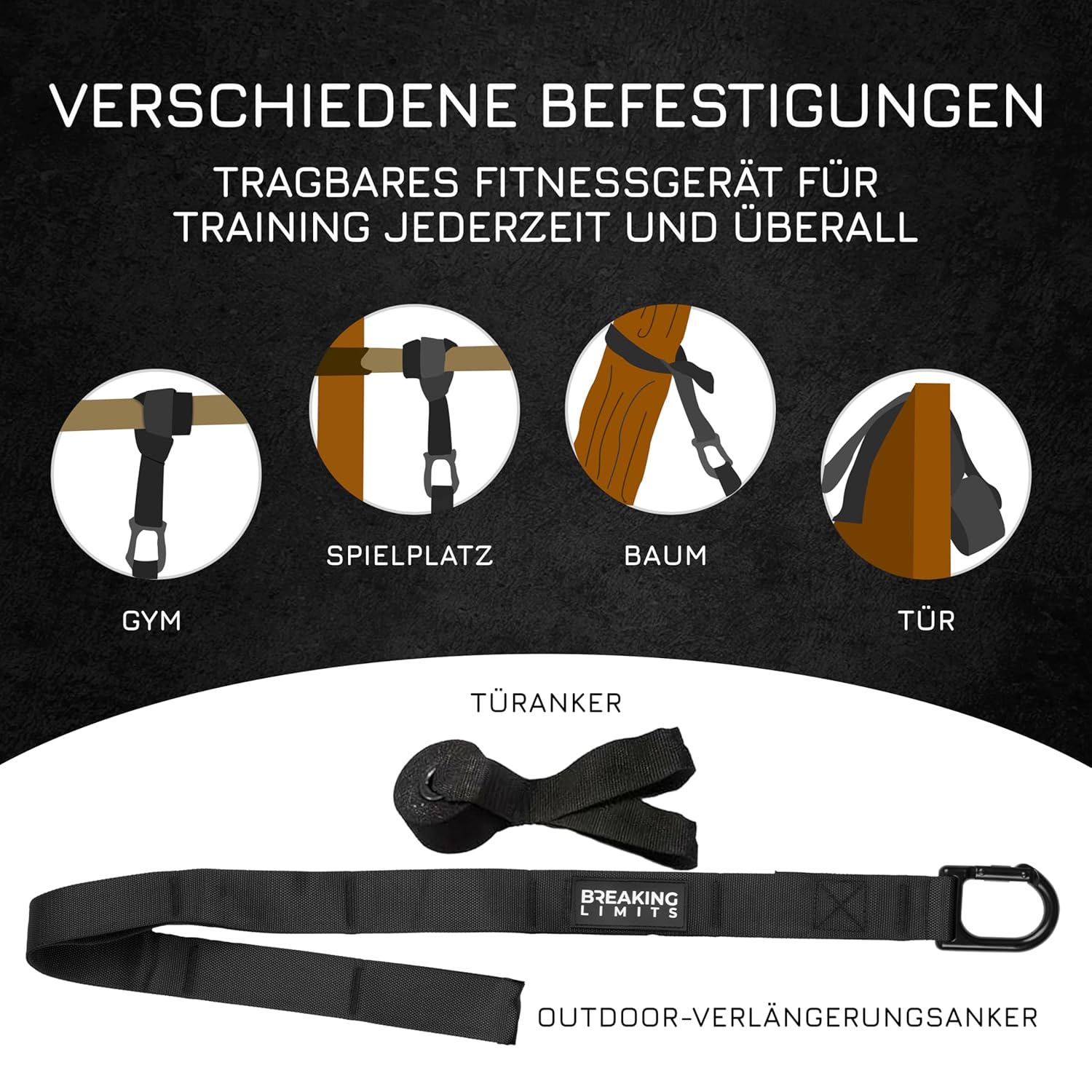 BREAKING LIMITS Sling Trainer for Home - Full Body Training - Suspension Trainer Bands - Black