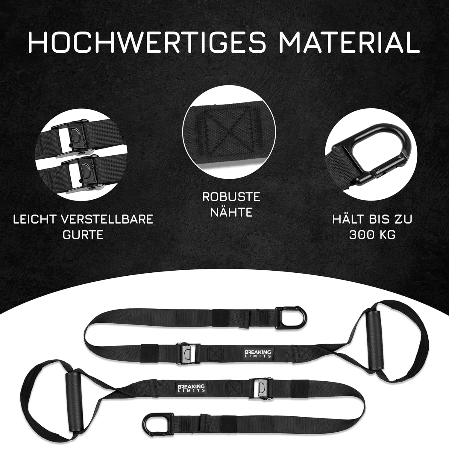 BREAKING LIMITS Sling Trainer for Home - Full Body Training - Suspension Trainer Bands - Black