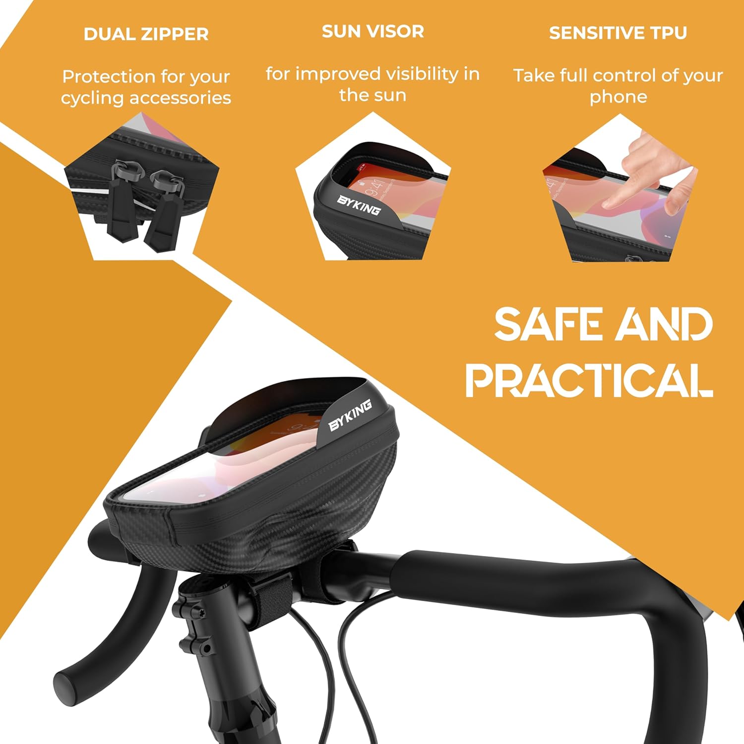 Byking Bike Phone Mount Waterproof Phone Holder for Bike Under 6.8" Smartphones, Phone Holder Bag, Universal Cycling Gifts for Men, Bicycle Accessories Bicycle Phone Holder...