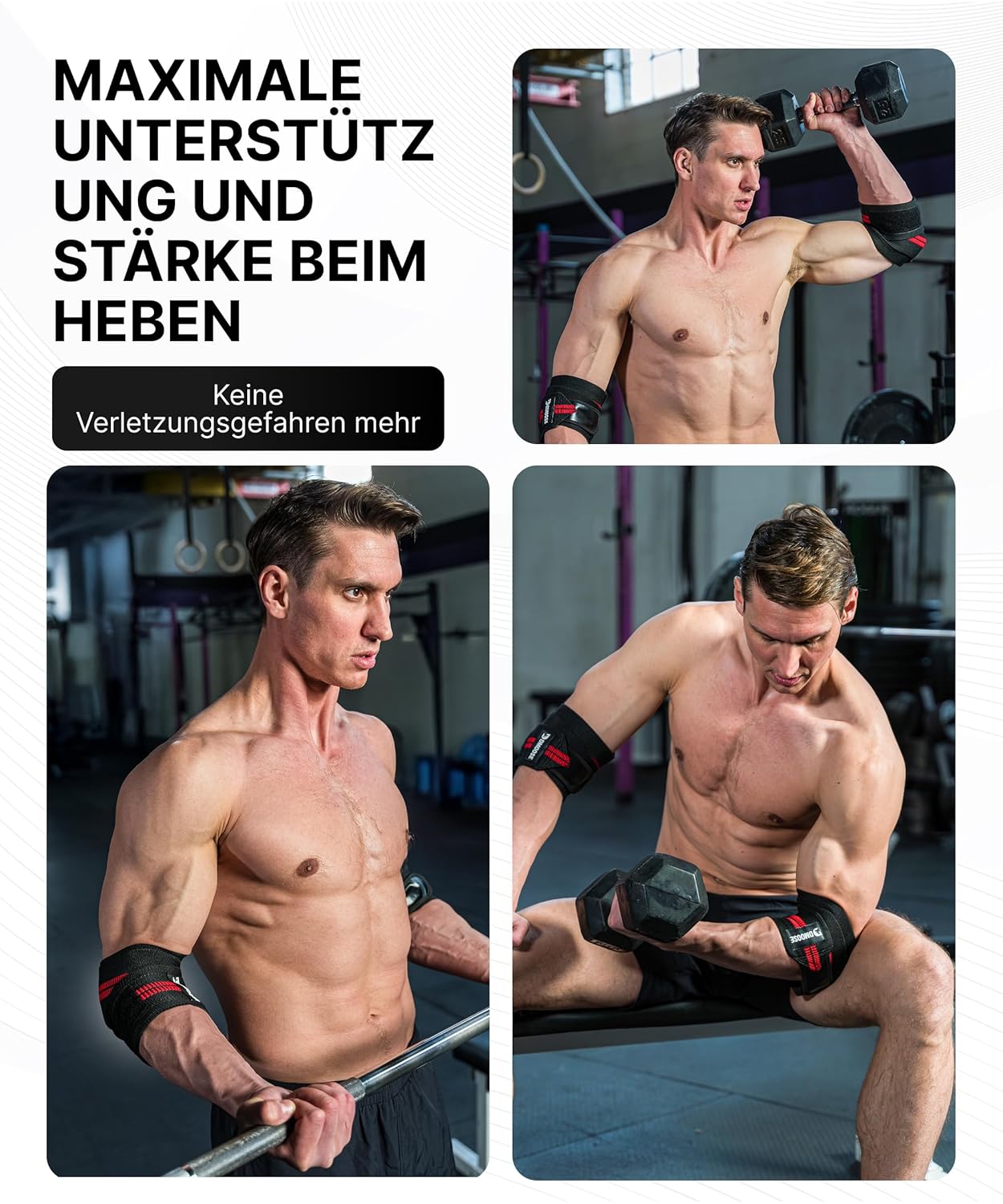 DMoose Fitness Elbow Wraps for Weightlifting (Pair) 40" Adjustable Brace for Joint Support, Pain Relief & Tendonitis-Elbow Straps for Weight Lifting, Bench Press & Gym Workouts,...