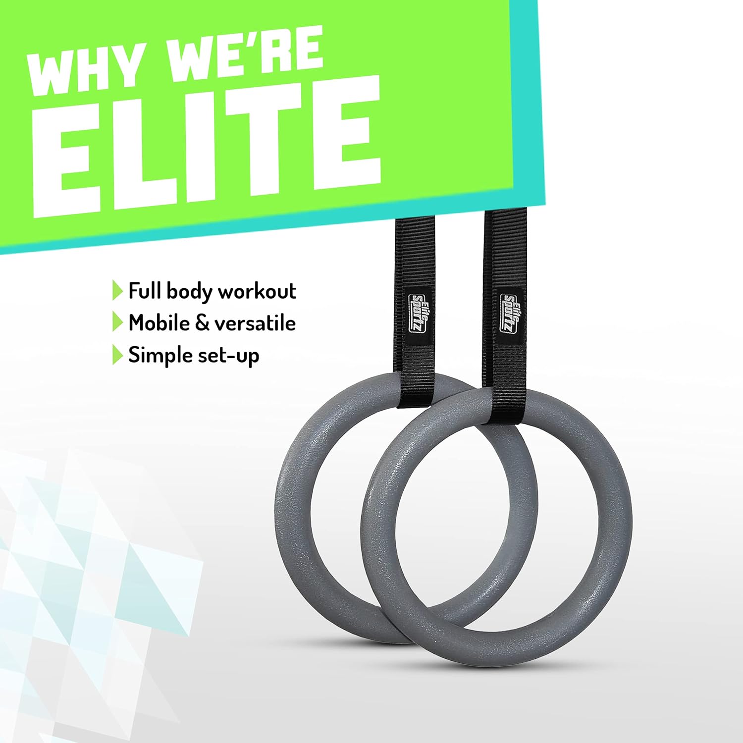 Elite Gymnastic Rings, Our Suspension Trainer has Trustworthy Buckles and Straps, Includes 2 Non-Slip Textured Gymnastics Rings, Reliable Gymnastic Equipment for Adults & Kids
