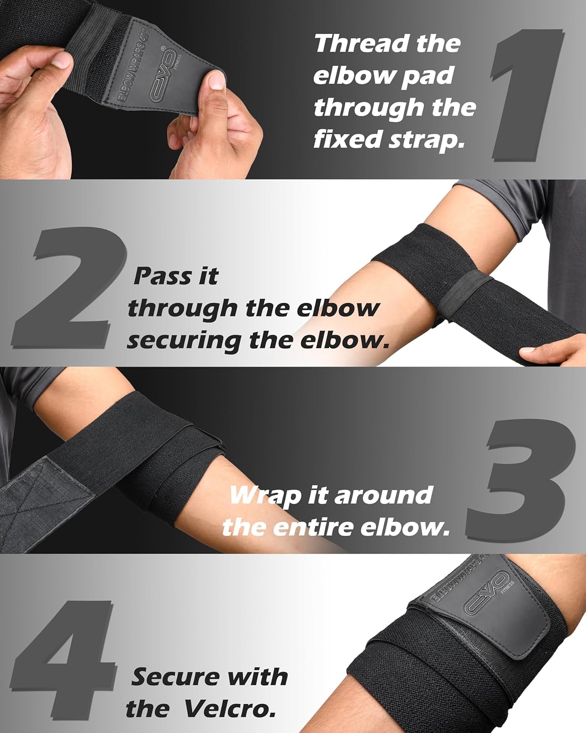 EVO Fitness Elbow Support Wraps 47" – Compression Straps for Weightlifting, Gym & Fitness – Breathable Cotton-Elastic with Hook & Loop Closure – Adjustable Arm Protection for...