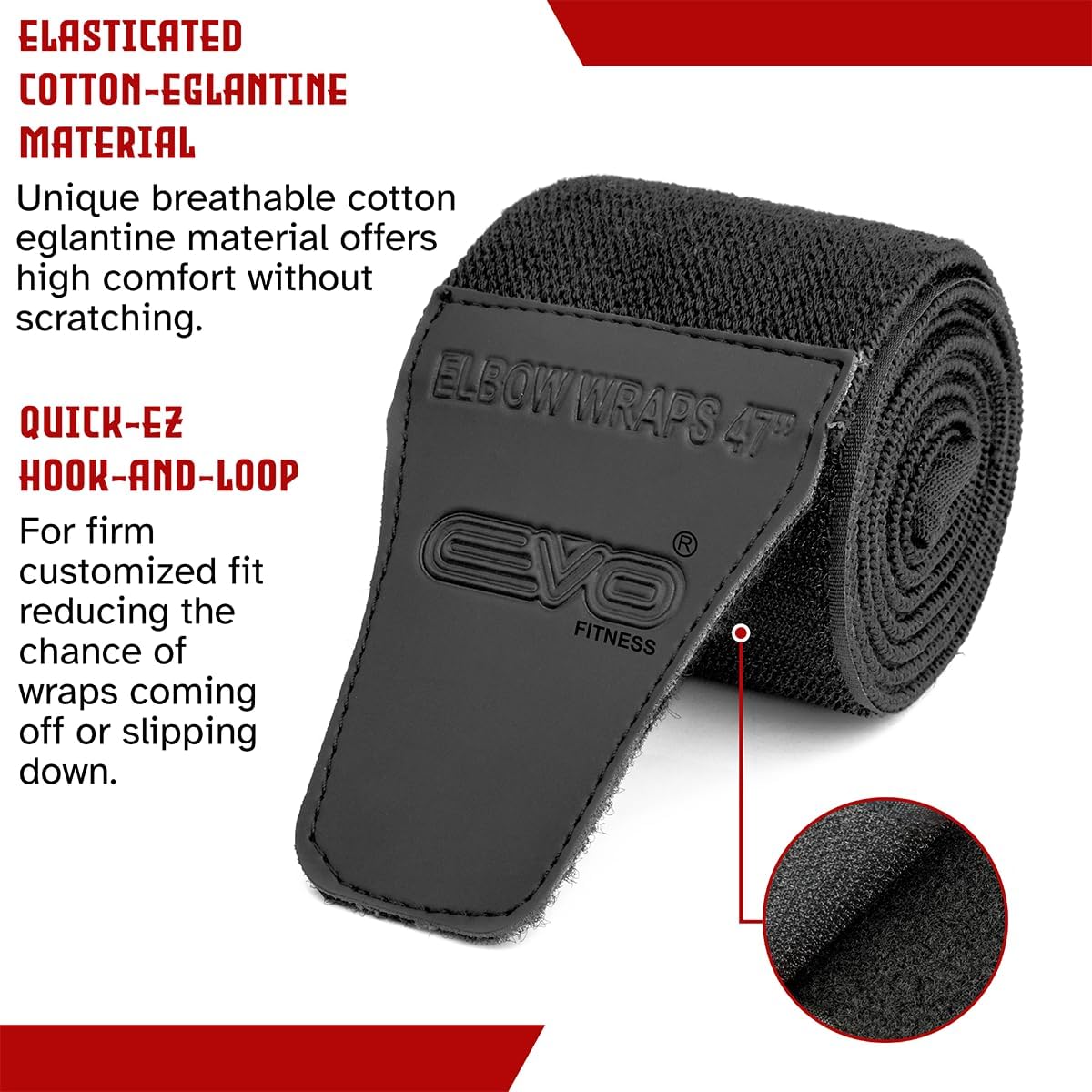 EVO Fitness Elbow Support Wraps 47" – Compression Straps for Weightlifting, Gym & Fitness – Breathable Cotton-Elastic with Hook & Loop Closure – Adjustable Arm Protection for...