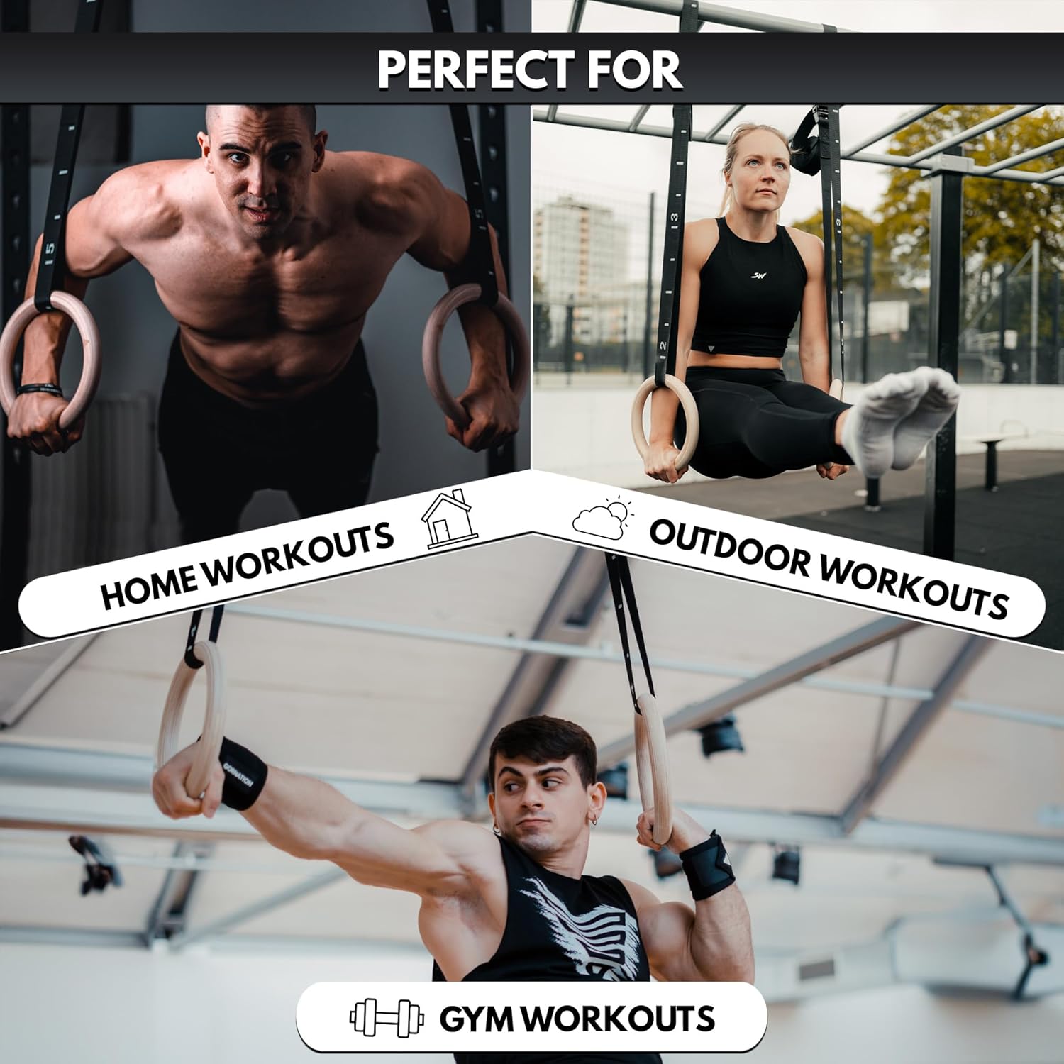 GORNATION Wooden Gym Rings, Premium Calisthenics & Fitness Equipment for Indoor, Outdoor & Gym Workouts, Adjustable Straps for Muscle-Ups, Pull-Ups & More