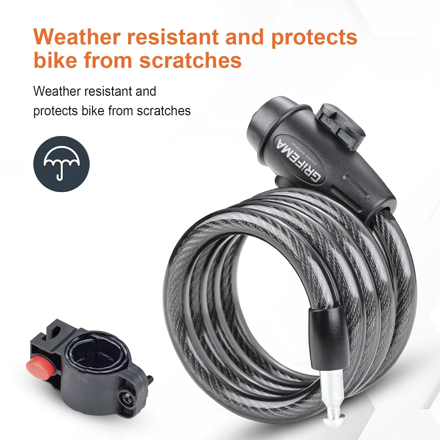 GRIFEMA 120cm Bike Lock with 2 Keys, Bicycle Lock, Cycle Cable Locks Bikes Chain Lock High Security for E-Bike, Bike, Scooter, Skateboard, Gate, Door, Fence GA1204-12