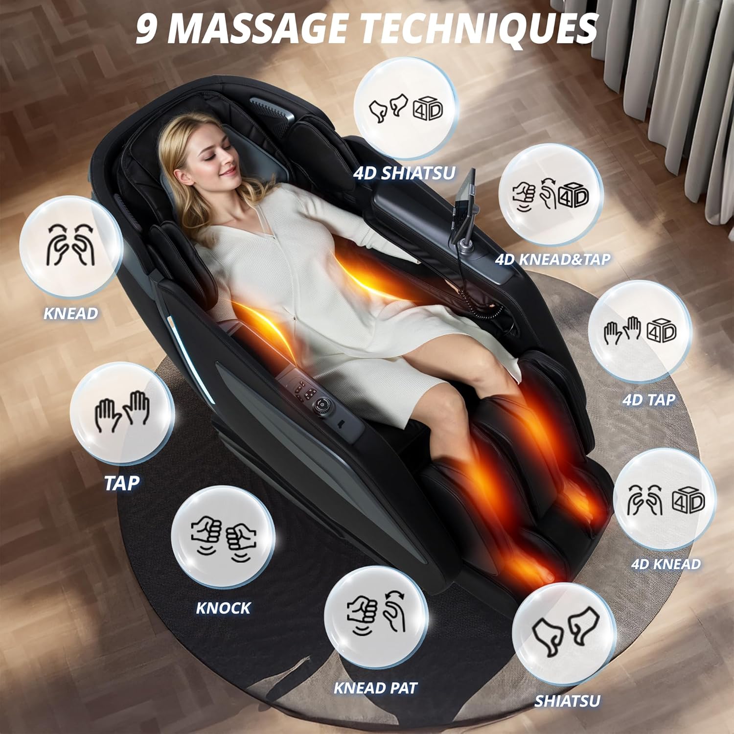 HealthRelife Full Body Massage Chair with Bodyscan 4D Massage Intelligent Shiatsu Massagerecliner with Voice Control Back Heating App Control(Black)