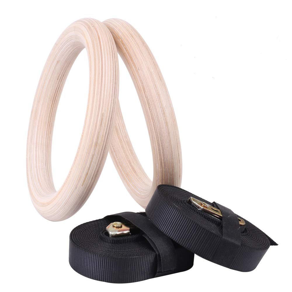 HI SUYI Wooden Gymnastic Rings with Adjustable Straps Heavy Duty Exercise Gym Rings for Pull Ups and Dips,Cross-Training Workout,Strength Training,Fitness- Maximum Load: 270KG