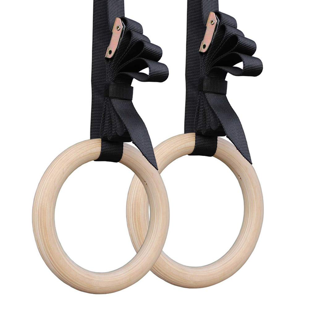 HI SUYI Wooden Gymnastic Rings with Adjustable Straps Heavy Duty Exercise Gym Rings for Pull Ups and Dips,Cross-Training Workout,Strength Training,Fitness- Maximum Load: 270KG