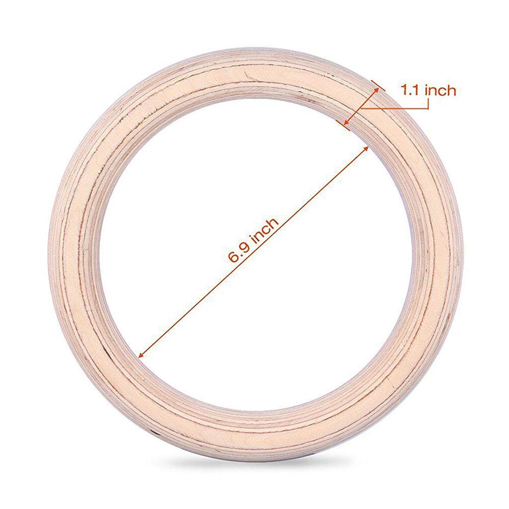 HI SUYI Wooden Gymnastic Rings with Adjustable Straps Heavy Duty Exercise Gym Rings for Pull Ups and Dips,Cross-Training Workout,Strength Training,Fitness- Maximum Load: 270KG