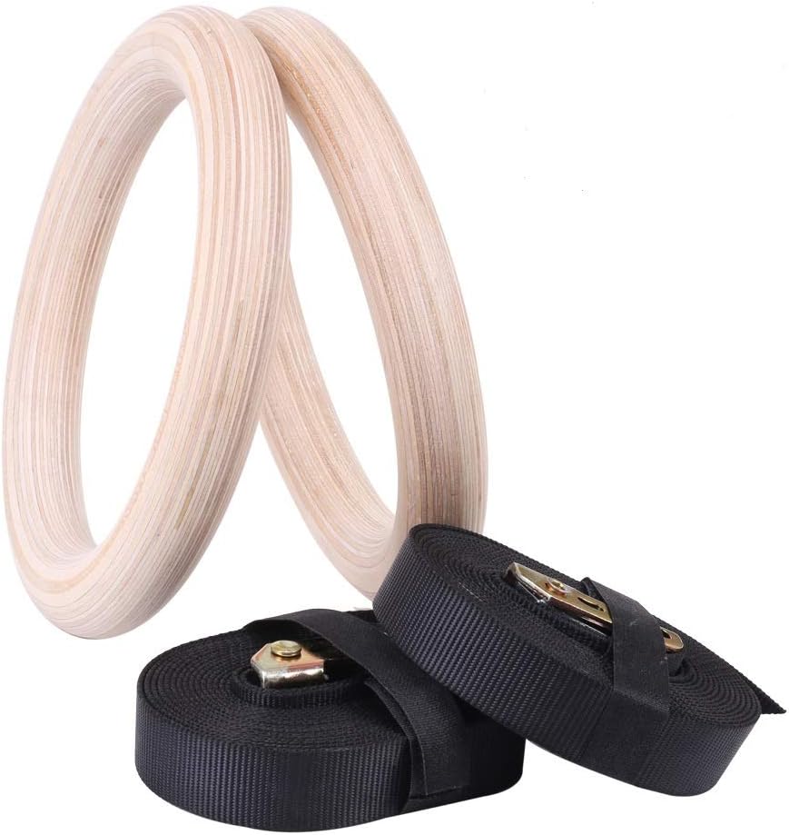 HI SUYI Wooden Gymnastic Rings with Adjustable Straps Heavy Duty Exercise Gym Rings for Pull Ups and Dips,Cross-Training Workout,Strength Training,Fitness- Maximum Load: 270KG