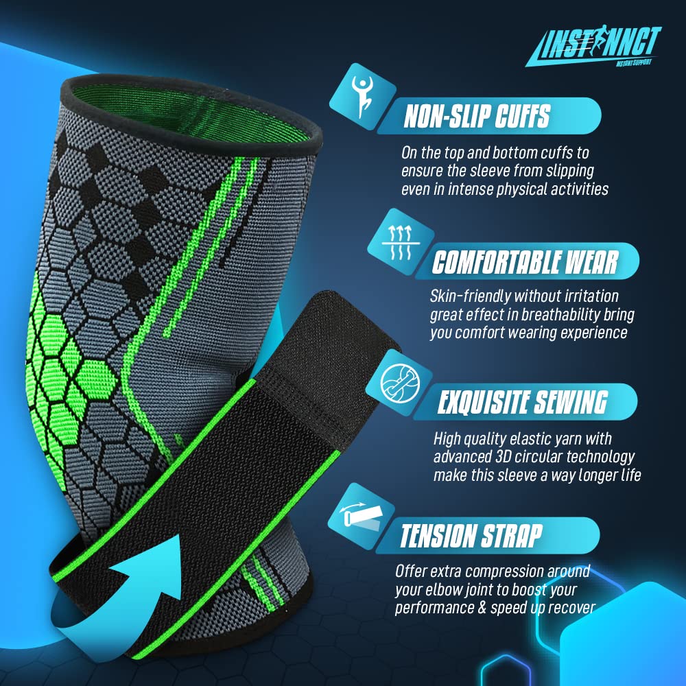 INSTINNCT Elbow Support Brace with Compression Strap for Men and Women, Arm Support Sleeve for Tennis Elbow, Golfers Elbow, Weightlifting, Tendonitis, Joint Pain Relief, Sports
