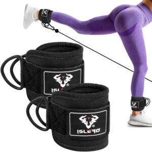 Islero Ankle Straps For Cable Machines Steel Double D-Ring Gym Straps Ankle Cuff Wrist Weightlifting Pulley Leg Extension Leg Curl & Glute Abs Gym Ankle Strap Cable Kickback...
