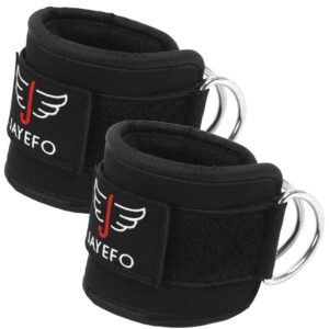 Jayefo Ankle Straps for Cable Machine Attachments - Double D-Ring Gym Ankle Cuff for Abs, Curls, Adjustable One Size Fits All