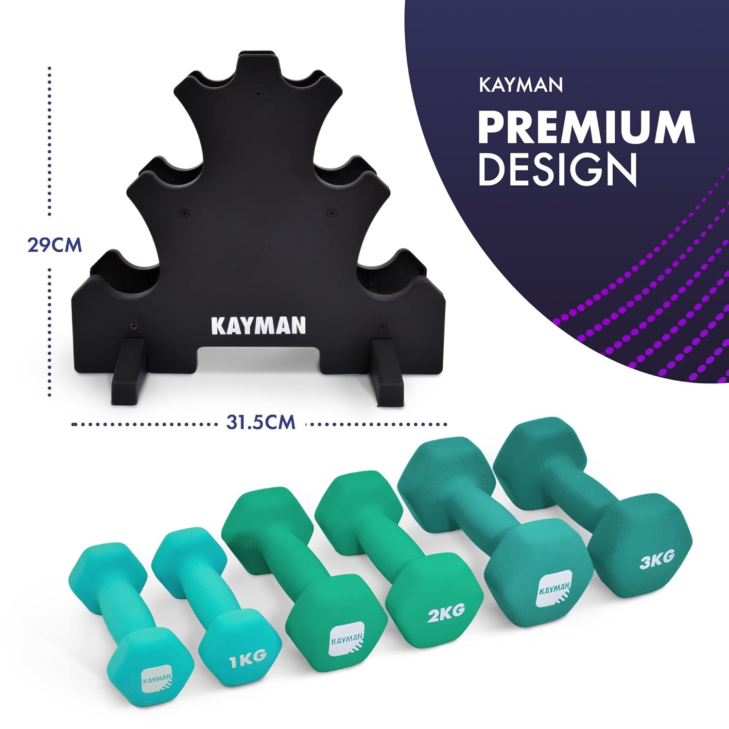 KAYMAN Neoprene Dumbbells Pair with Anti-Slip Grip,Hex Edges,Water-Resistant Surface & Workout Poster-Weight Set for Home, Gym & Fitness (1kg 2kg 3kg 4kg 5kg 6kg 8kg 10kg)