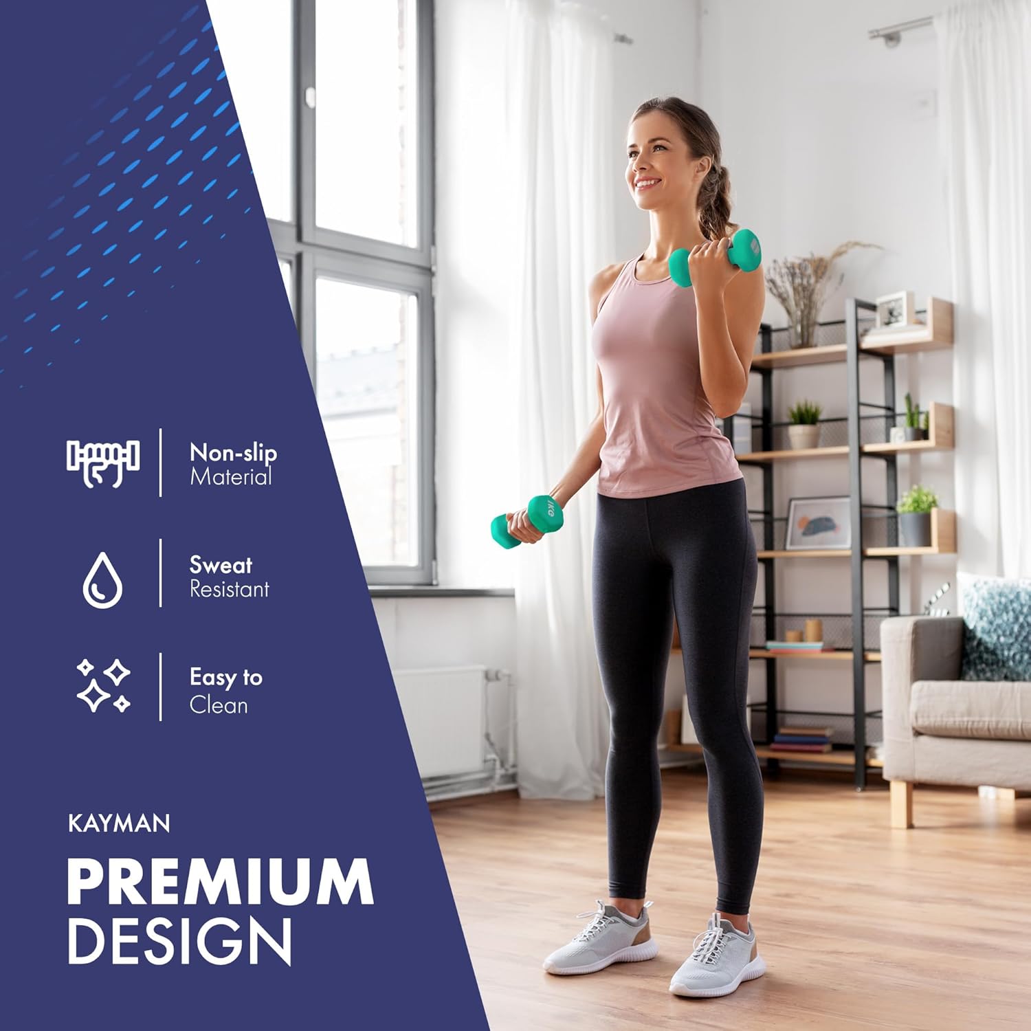 KAYMAN Neoprene Dumbbells Pair with Anti-Slip Grip,Hex Edges,Water-Resistant Surface & Workout Poster-Weight Set for Home, Gym & Fitness (1kg 2kg 3kg 4kg 5kg 6kg 8kg 10kg)