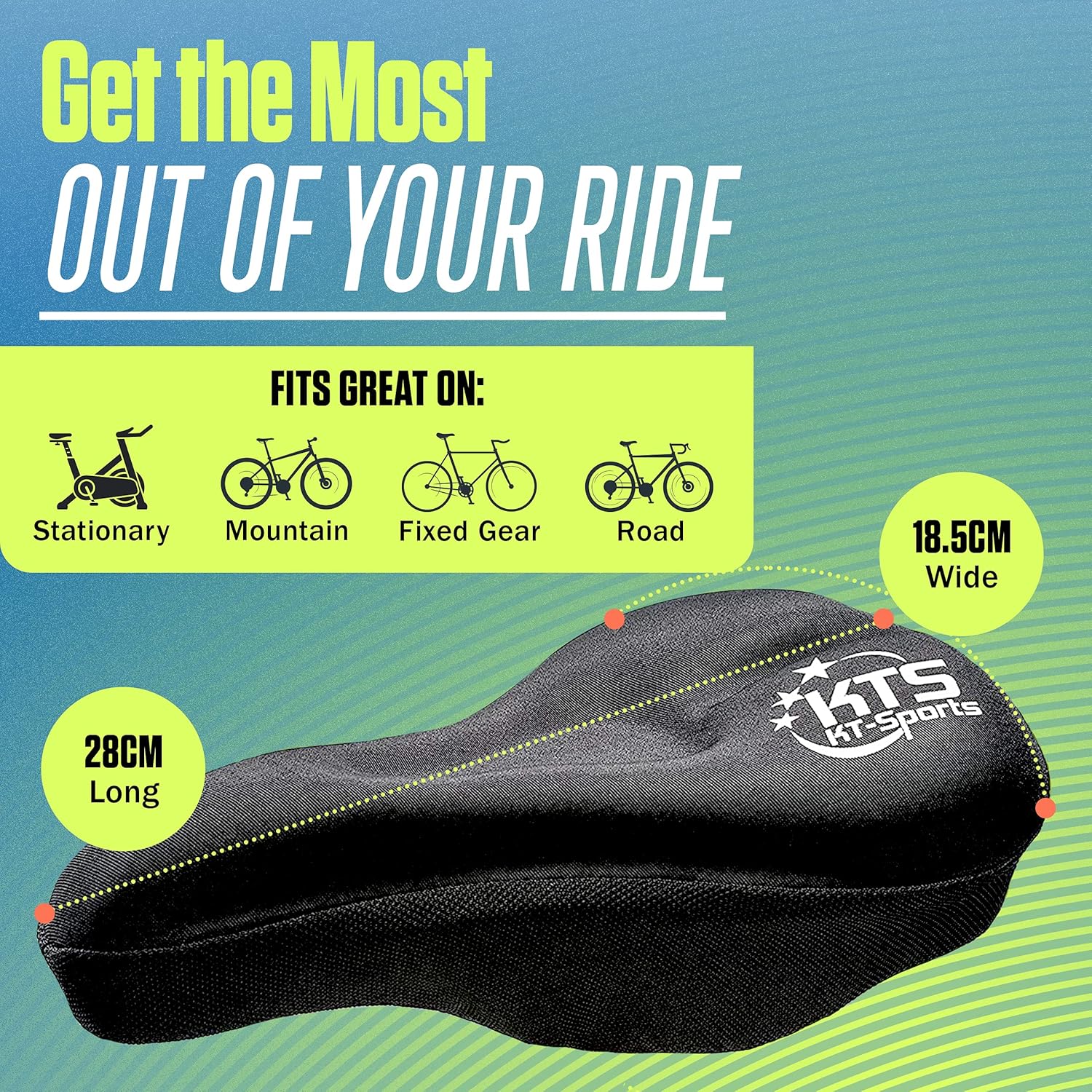 KT-Sports Gel Bike Seat Cover Bicycle Saddle Most Comfortable Seat.