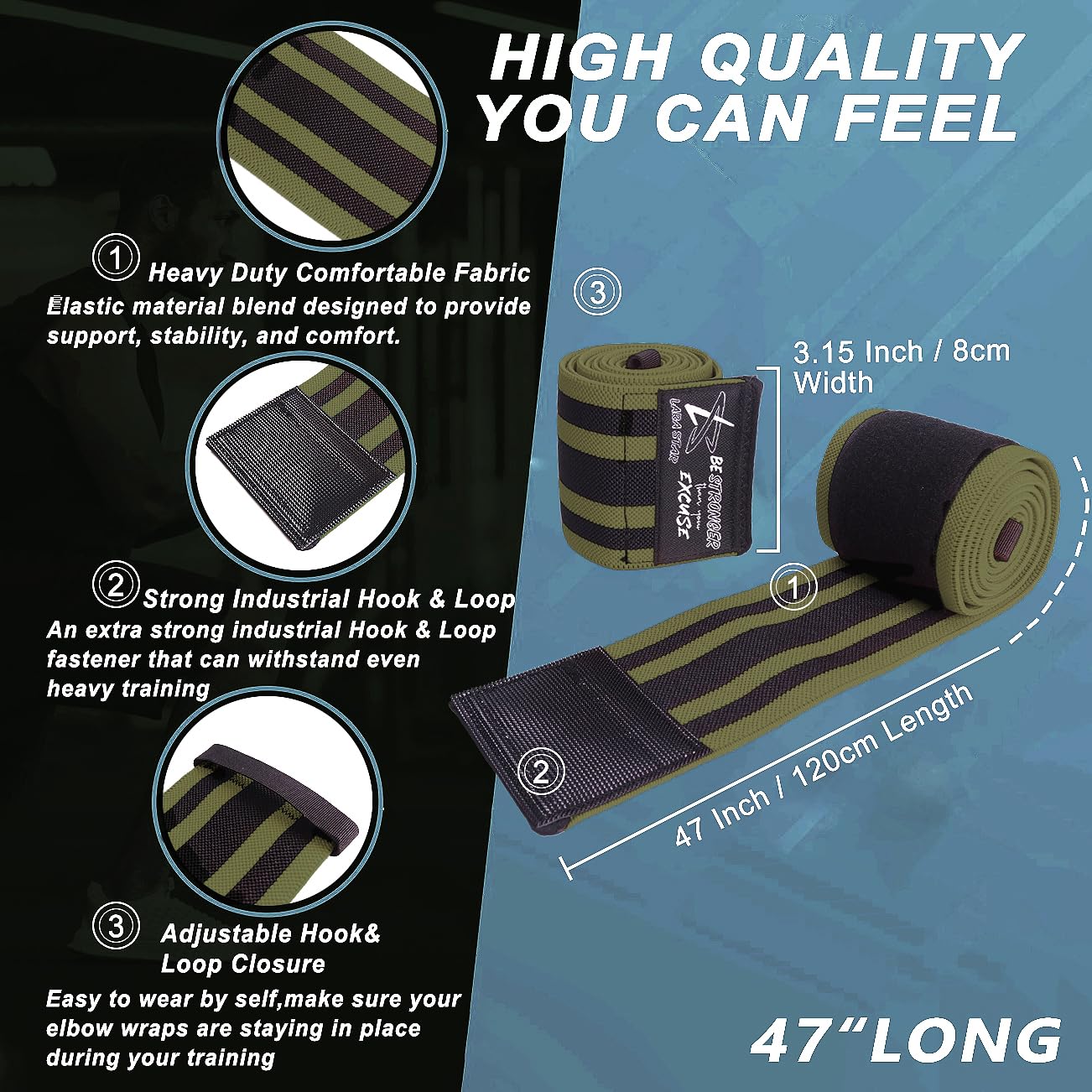 LARA STAR Elbow Wraps for Weightlifting (1 Pair), 47" Elastic Elbow Support & Compression Powerlifting, Fitness, Cross Training & Gym Workout - Elbow Straps for Weight Lifting