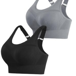 Litherday Women's Sports Bra Max Control Solid High Impact Wirefree Sports Bras for Women Removable Padding Yoga Gym Running Crop Top