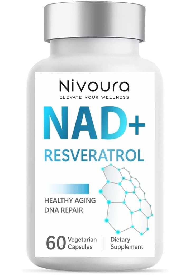 NAD+ Resveratrol Supplement, 60 Vegetarian Capsules, Healthy Ageing DNA Repair Support