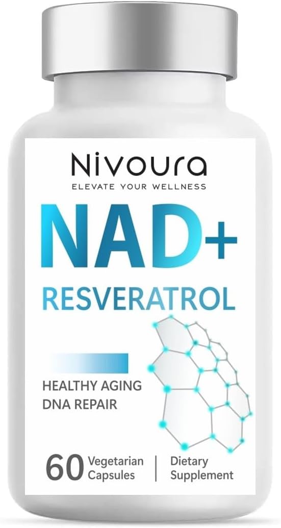NAD+ Resveratrol Supplement, 60 Vegetarian Capsules, Healthy Ageing DNA Repair Support