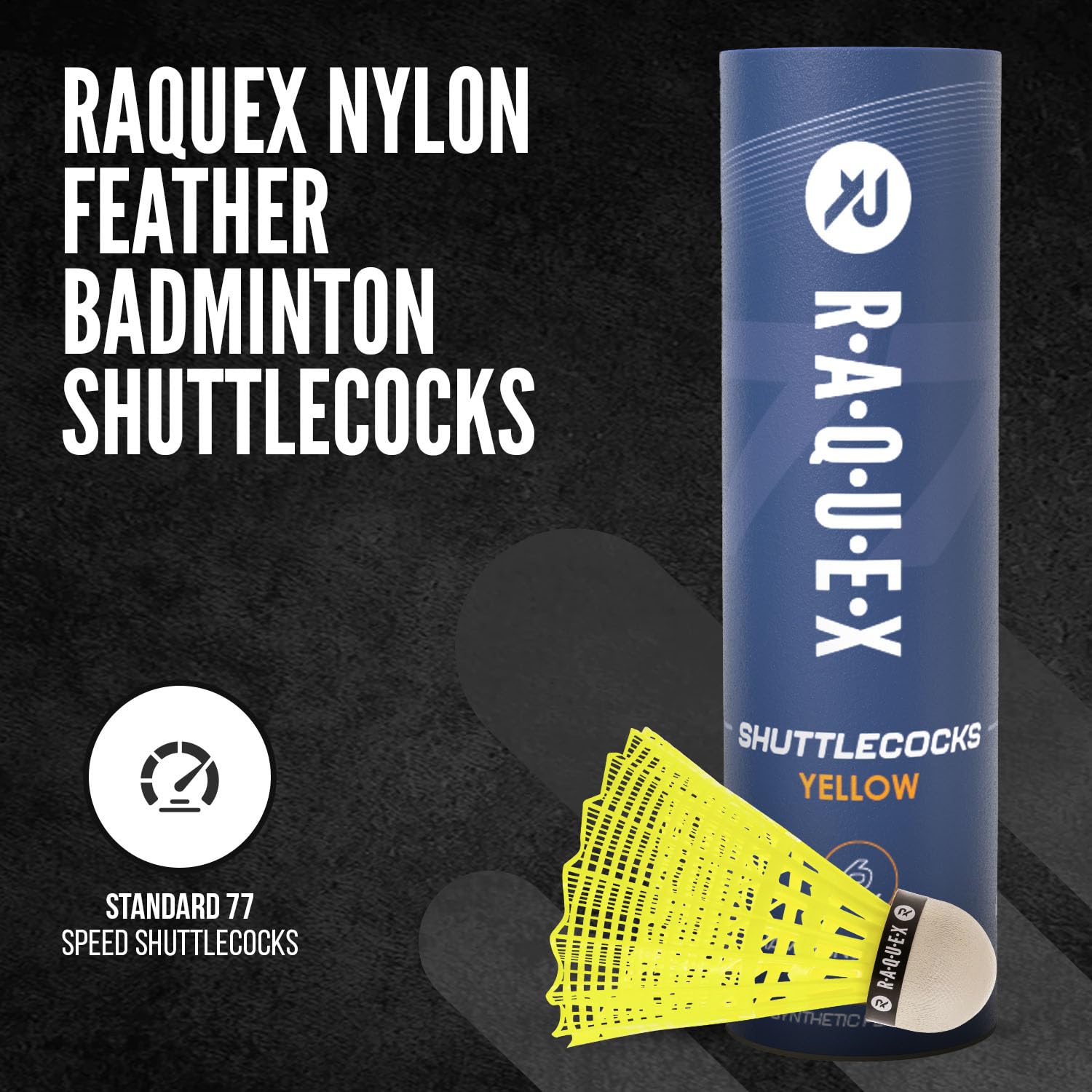 Raquex Badminton Shuttlecocks - Yellow/White, Tube of 6 - All Natural Cork Shuttlecocks, Nylon Feathers - Three Speed Options – Indoor Outdoor Durable Badminton Shuttles