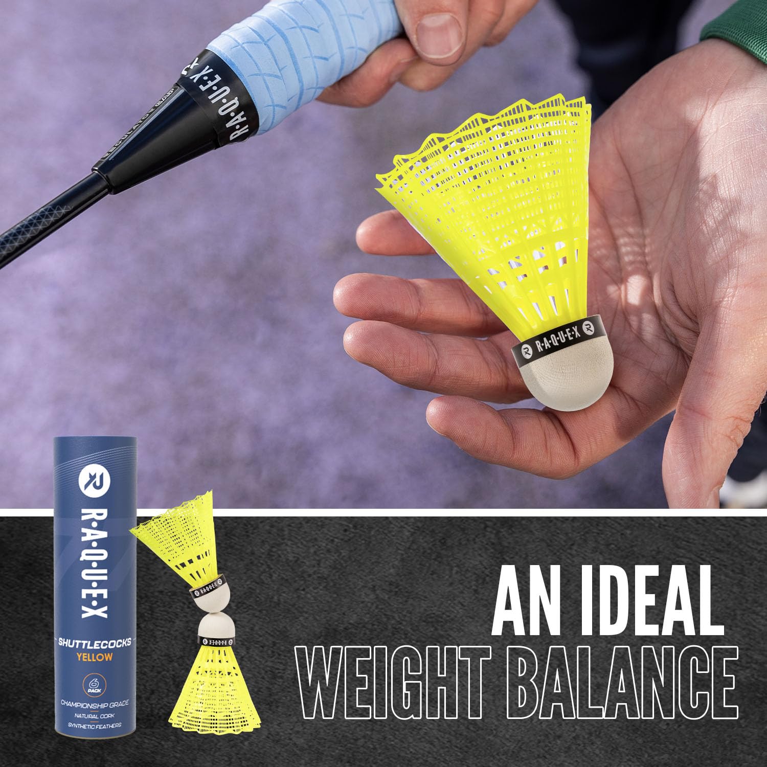 Raquex Badminton Shuttlecocks - Yellow/White, Tube of 6 - All Natural Cork Shuttlecocks, Nylon Feathers - Three Speed Options – Indoor Outdoor Durable Badminton Shuttles