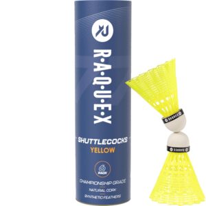 Raquex Badminton Shuttlecocks - Yellow/White, Tube of 6 - All Natural Cork Shuttlecocks, Nylon Feathers - Three Speed Options – Indoor Outdoor Durable Badminton Shuttles