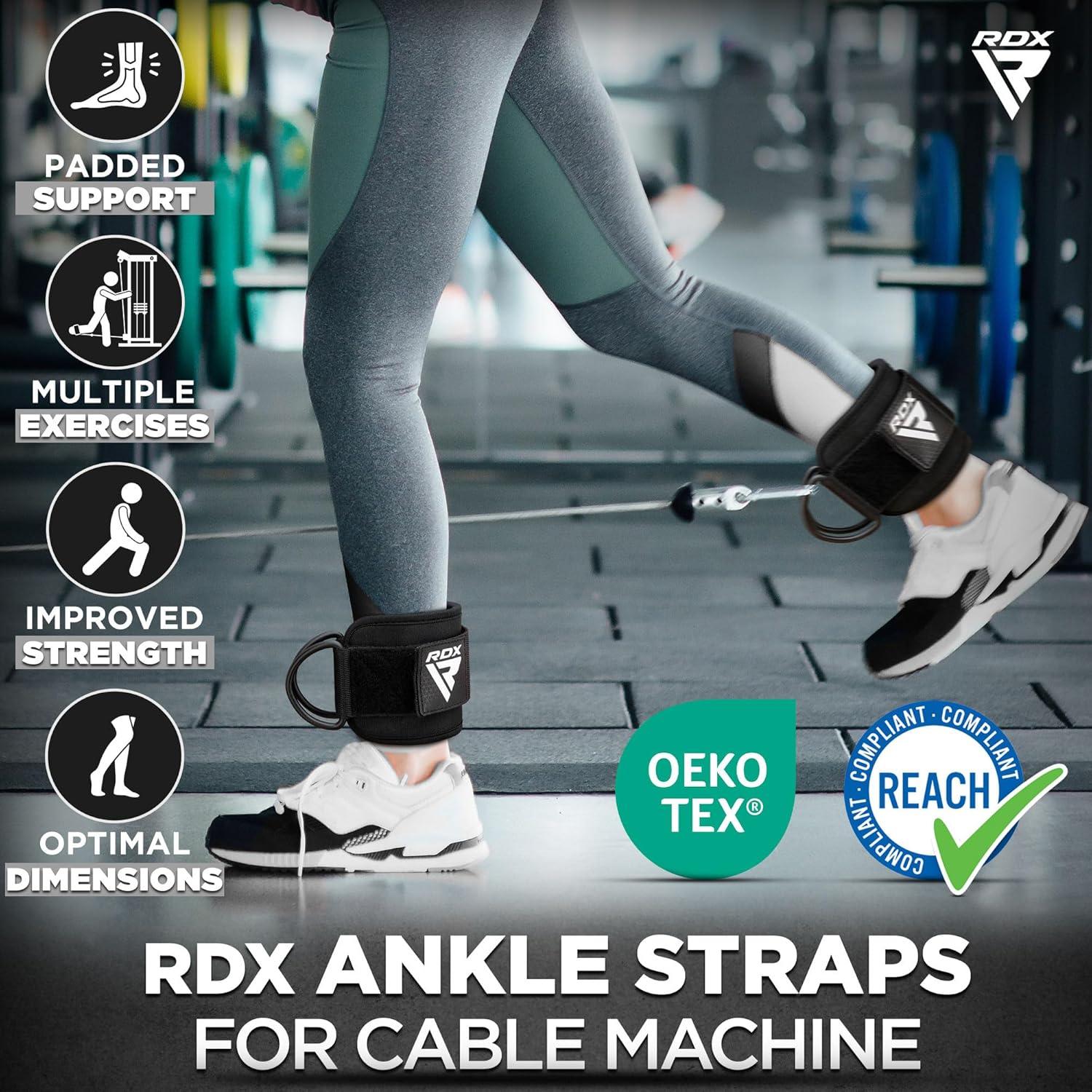 RDX Ankle Straps for Cable Machines – 7MM Neoprene Padded 10"x4" Adjustable Gym Cuffs with Dual D-Rings – Weight Attachments for Wrist Glutes Leg Kickbacks Hip Abduction...