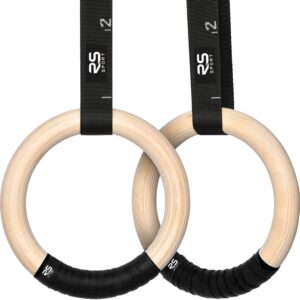 RS SPORT Calisthenics 28mm Wooden Gymnastics Rings Professional Gym Rings for Pull Up, Body Training, Home Gym, Ring, Gym, Fitness, Crossfit and Street Workout