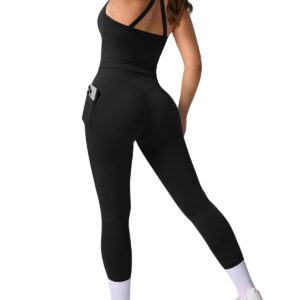 RXRXCOCO Cross Back Workout Set for Women Tank Tops Hidden Scrunch Leggings Gym Set 2 Piece Gym Outfit with Pockets