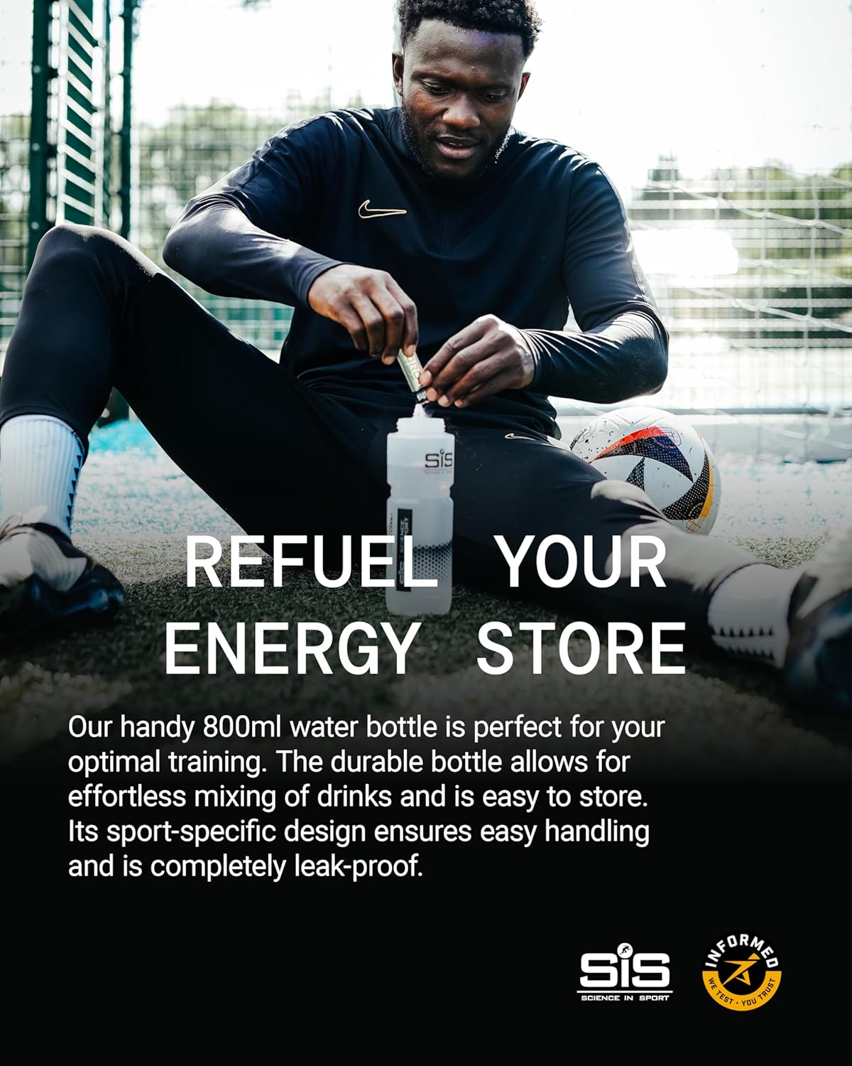 Science in Sport SIS Clear Sports Water Bottle, Plastic Water Bottle, Black Logo, Transparent Colour, 800 ml