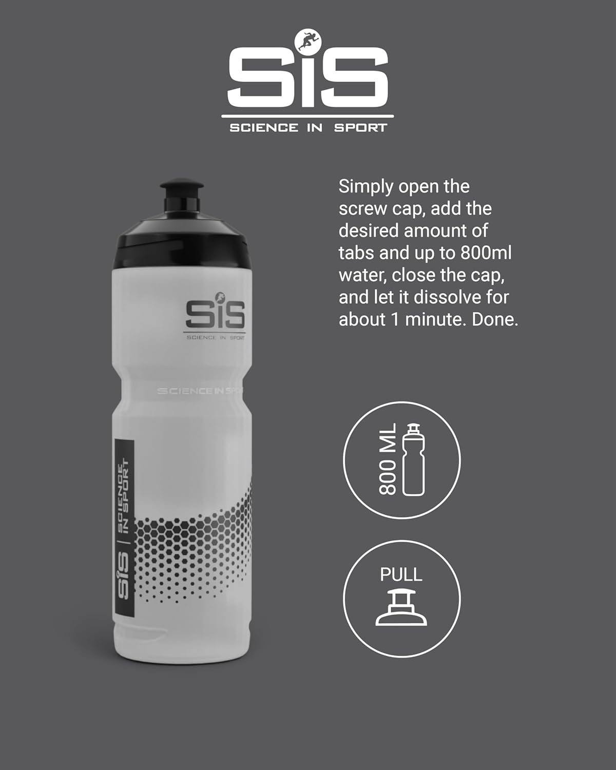 Science in Sport SIS Clear Sports Water Bottle, Plastic Water Bottle, Black Logo, Transparent Colour, 800 ml