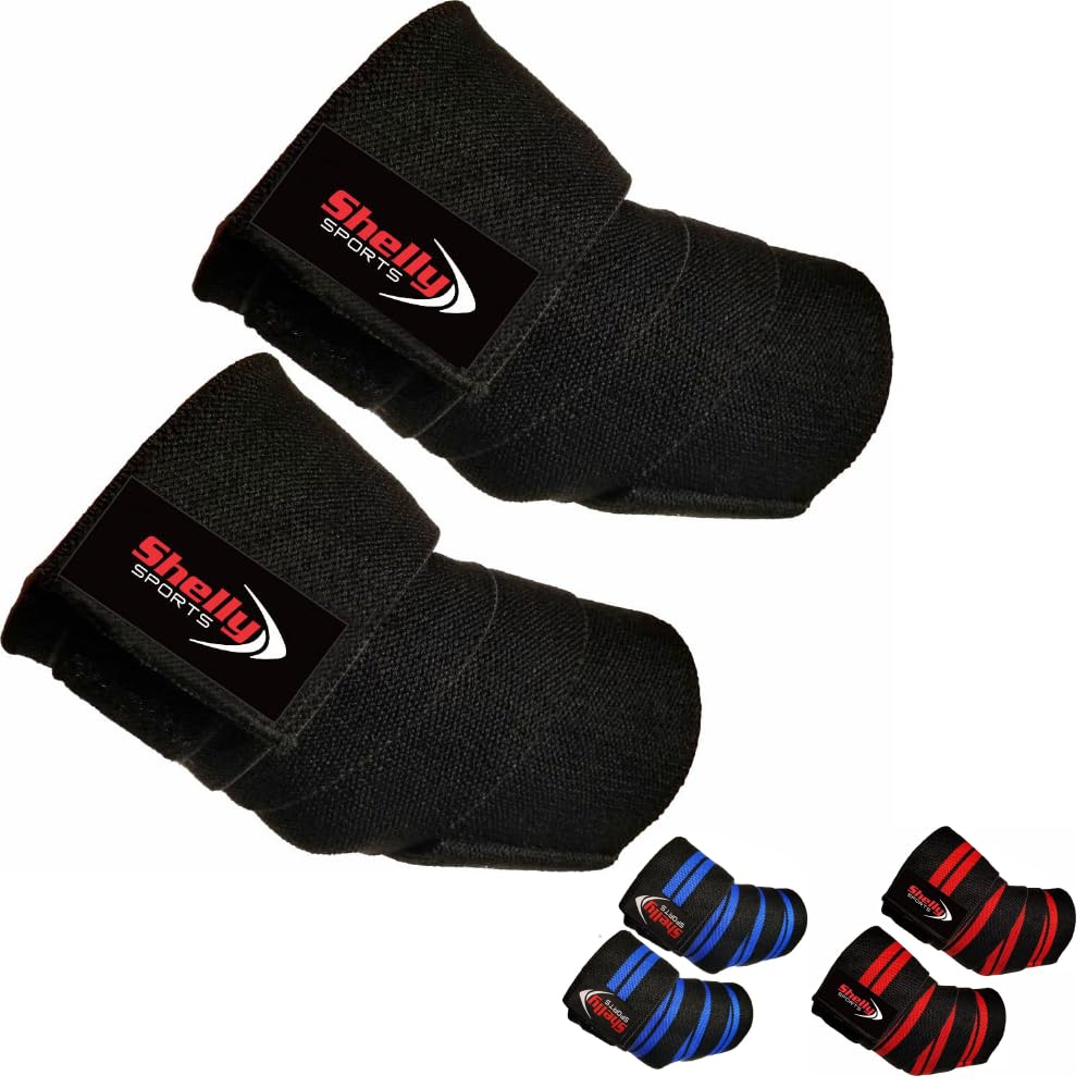 Shelly Elbow Sleeves Weightlifting Elbow Wraps Heavy Duty Elbow Support Sleeves for Workout Elbow Brace Support Protector for Gym Bodybuilding Cross Training - Pair (Black)