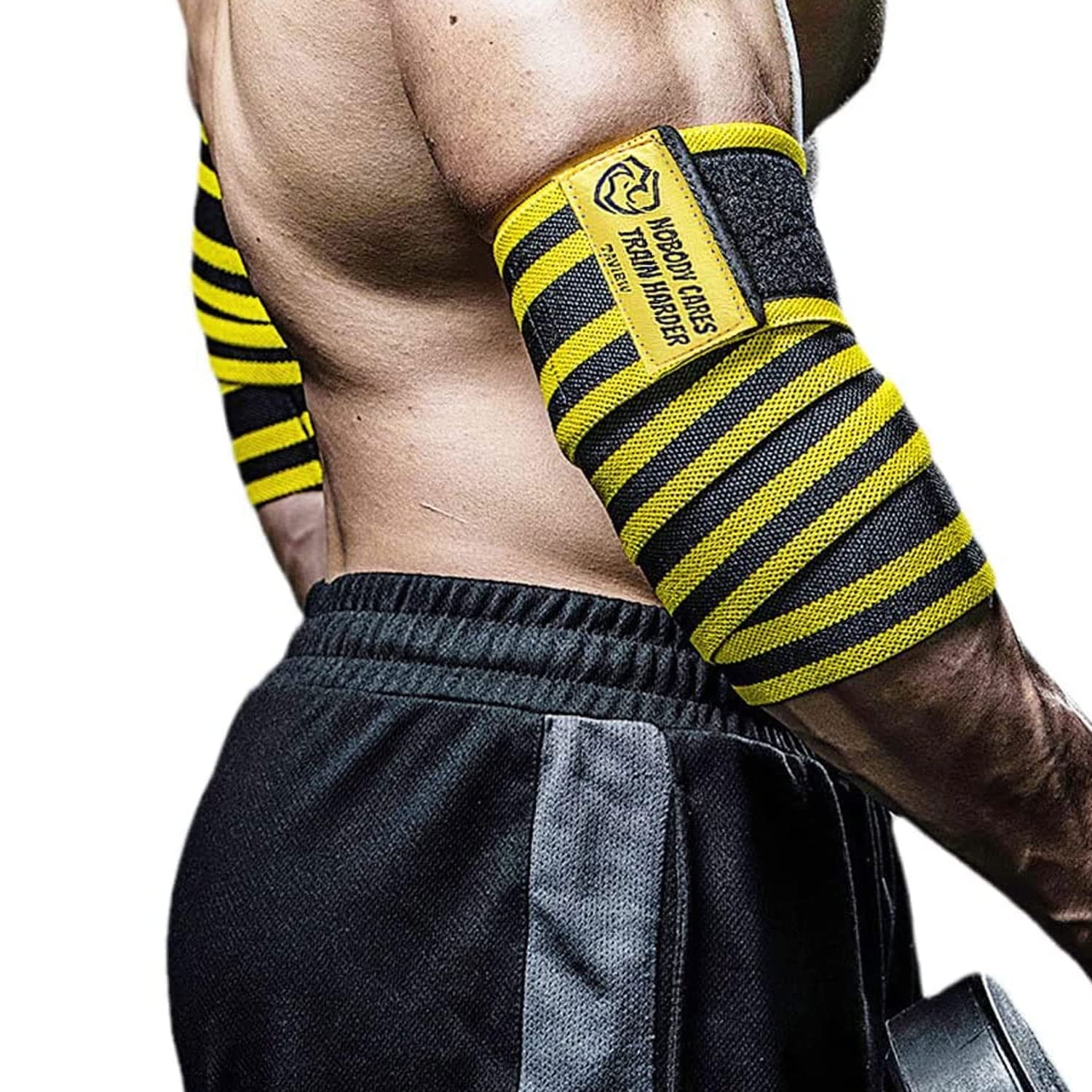 TAVIEW Elbow Wraps for Weightlifting (1 Pair), 48" Elastic Elbow Support & Compression Powerlifting, Fitness, Cross Training & Gym Workout - Elbow Straps for Weight Lifting