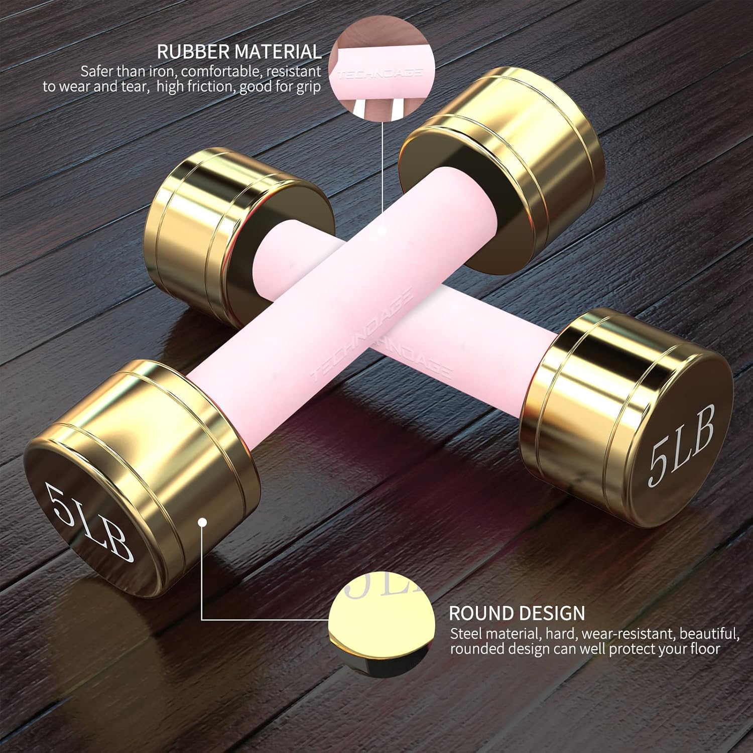 TECHNOAGE Round Dumbbell Sets with Steel Handle, Odorless Neoprene rubber Handle Cover